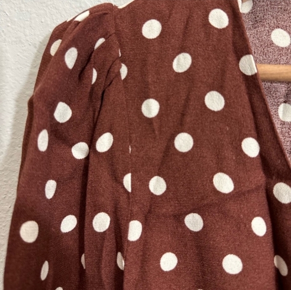 REFORMATION Nell White Polka Dot On Brown Button Front Women's Top RARE - Picture 4 of 8